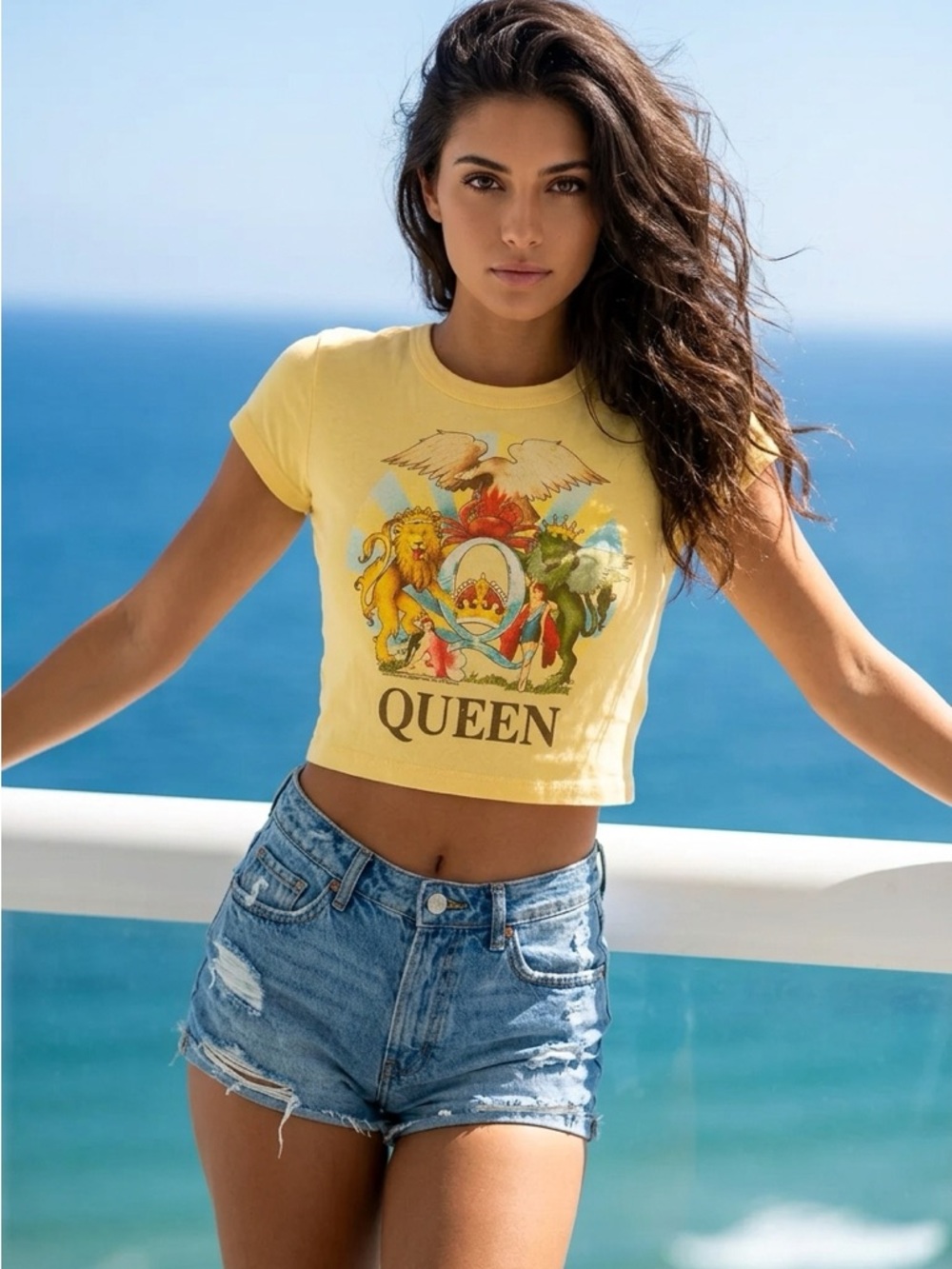 Junk Food Clothing Yellow 'Queen' Graphic Crop Tee